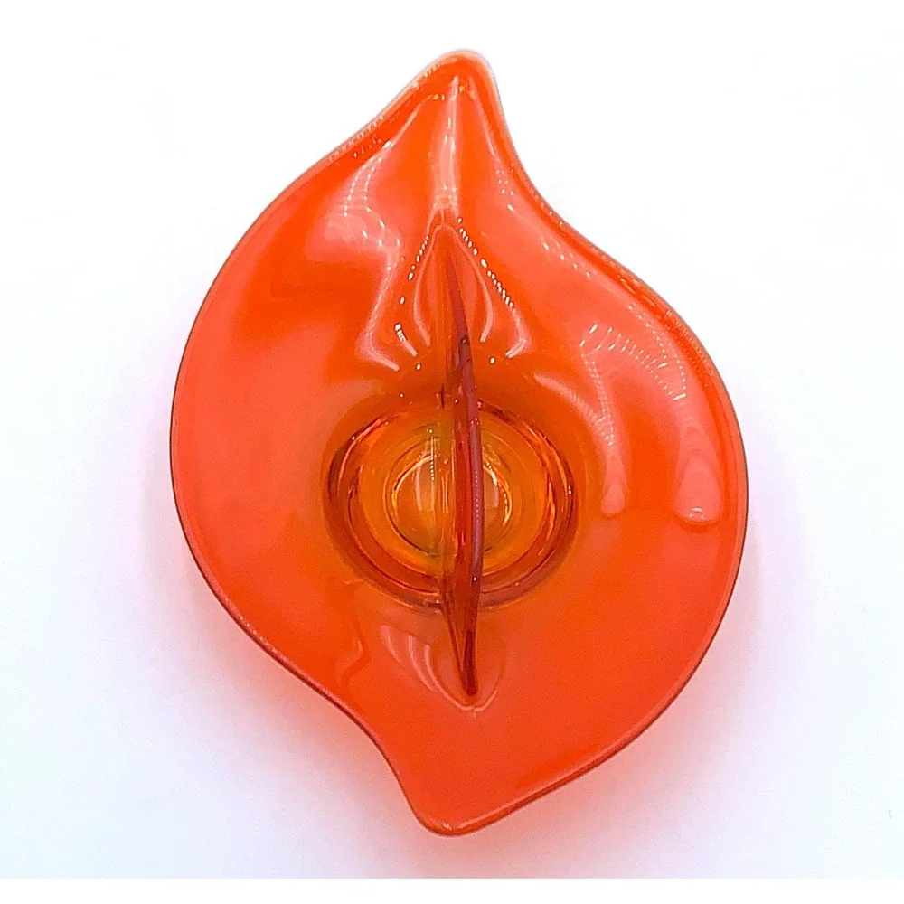 Viking Art Glass Persimmon Vtg Orange Divided‎ Candy Relish Amorphic Dish 60s